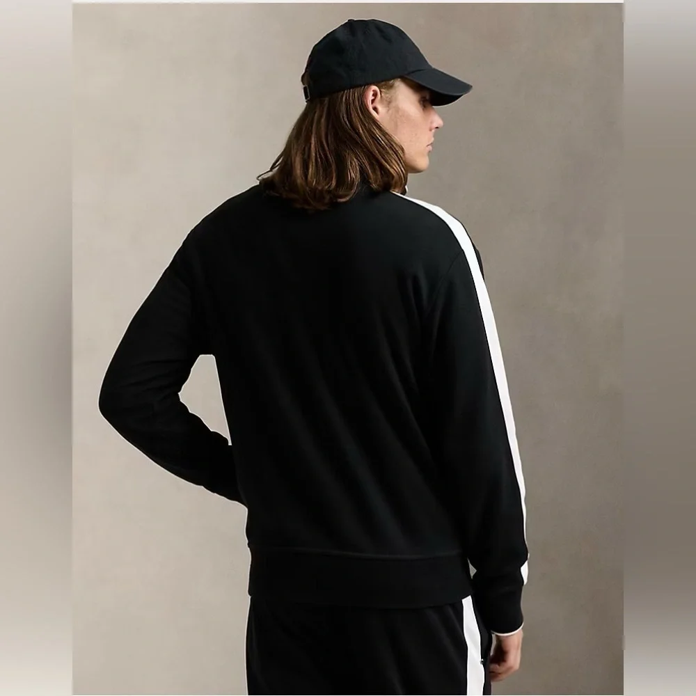 Polo Ralph Lauren Interlock Track Jacket Black White Stripe Mockneck Full Zip L